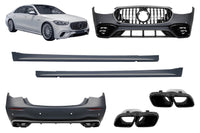 63-style tuning package compatible with long-wheelbase Mercedes S Class W223 (post-2020), with smoked chrome elements