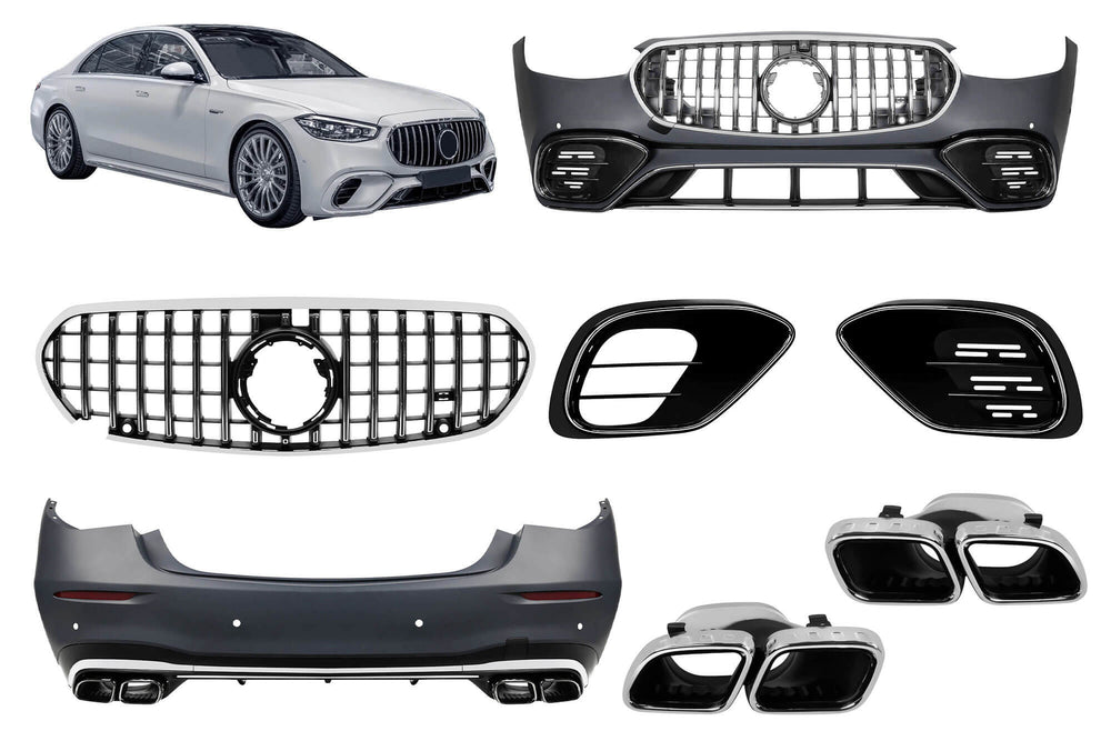 Pachet tuning tip 63 cu elemente cromate, compatibil cu Mercedes S-Class W223 (după 2020)
