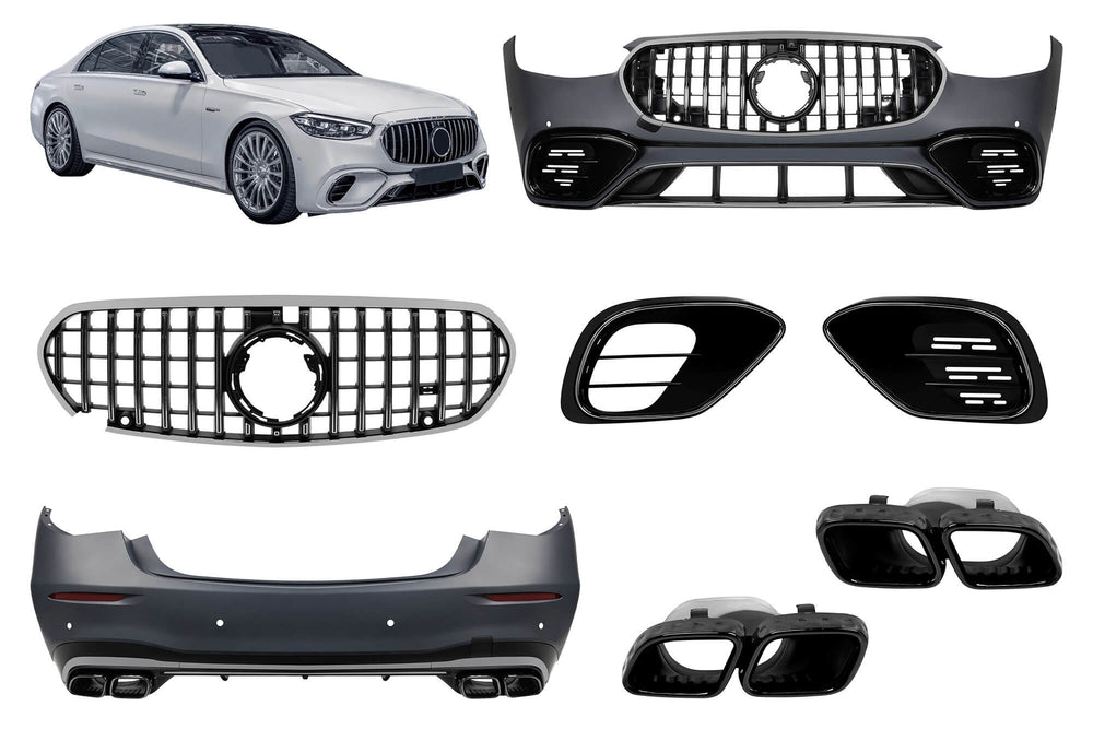 Pachet de tuning tip 63 compatibil cu Mercedes S-Class W223 (după 2020), cu elemente finisate în crom fumuriu