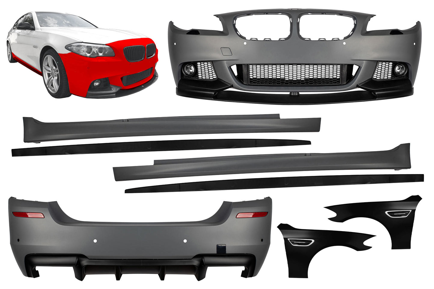 Pachet de tuning performance cu aripi tip M5 cu semnalizări compatibil cu BMW Seria 5 F10 (2010-2013)