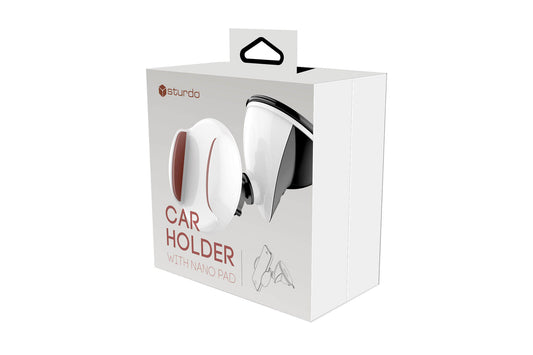 Suport universal alb Sturdo - pentru telefon, cu ventuza nano, pentru masina