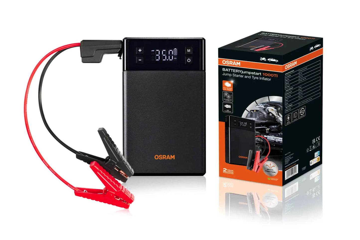 Bateria externa Osram BATTERYjumpstart 1000TI pentru pornirea motorului, cu compresor de anvelope, 12000mAh, 12V, 1000A