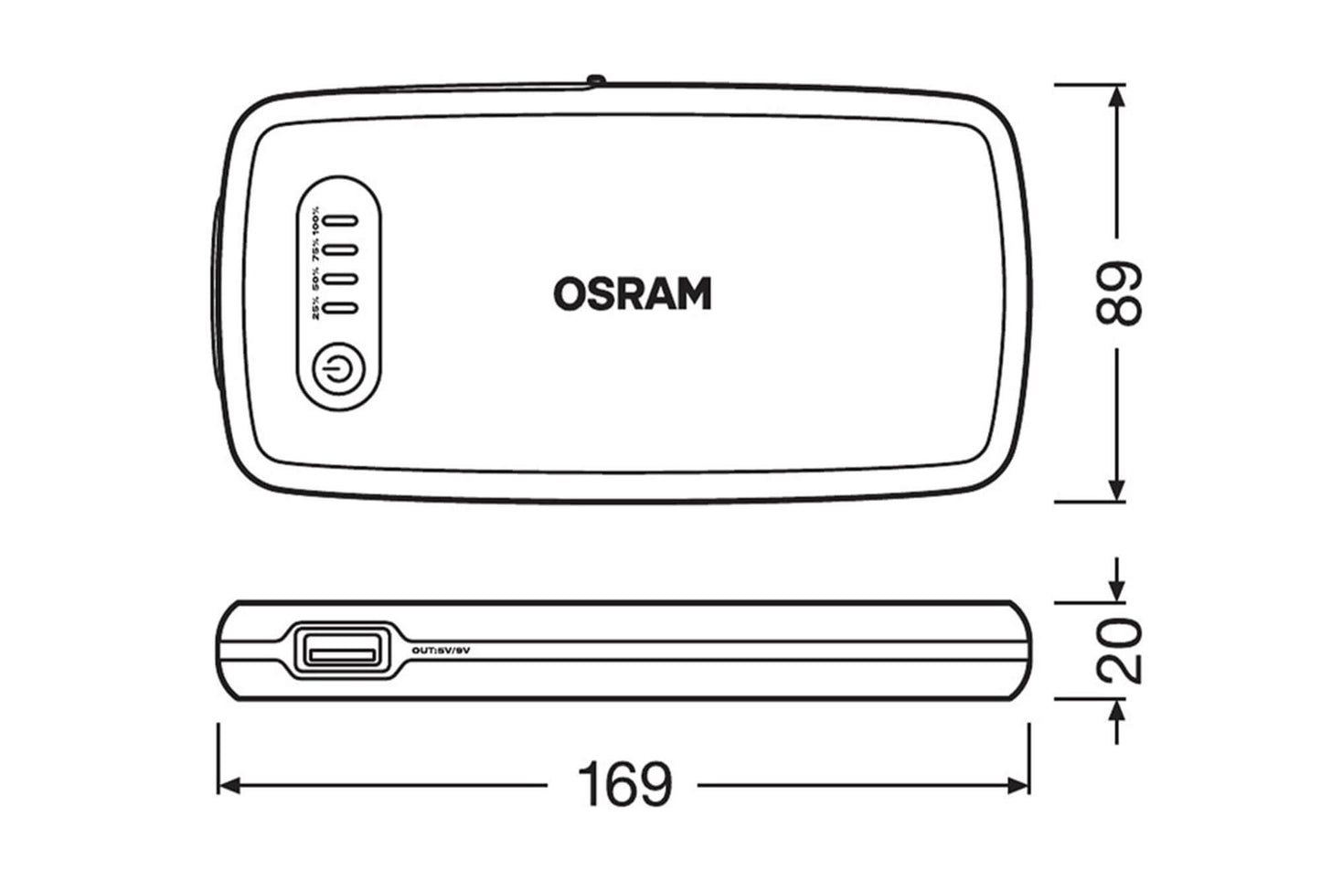 Baterie externa Osram Batterystart 200 pentru pornirea motorului, 6000mAh, 12V, 150-500A