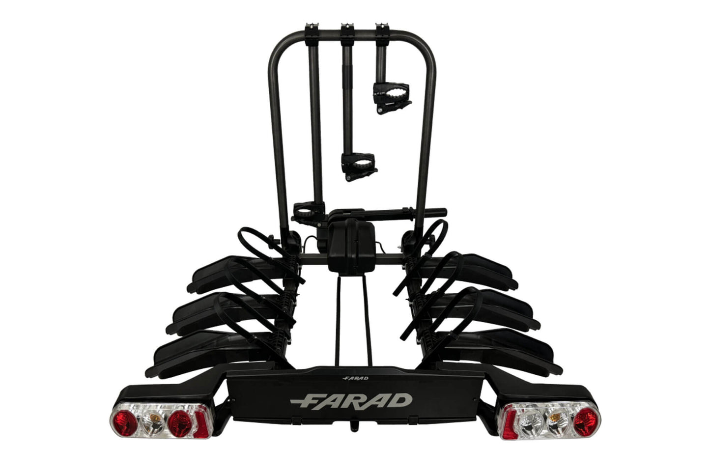 Suport bicicleta Farad pentru bara remorcare, model Susa, pentru 3 biciclete pana la 60 kg, cu spatiu pentru numar de inmatriculare