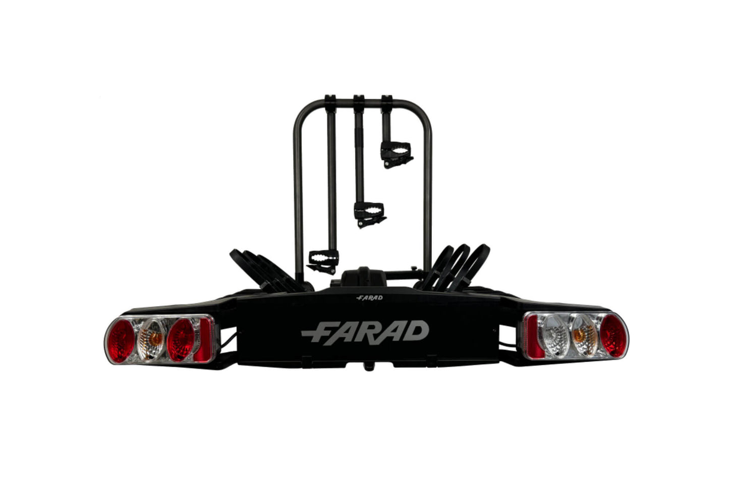 Suport bicicleta Farad pentru bara remorcare, model Susa, pentru 3 biciclete pana la 60 kg, cu spatiu pentru numar de inmatriculare