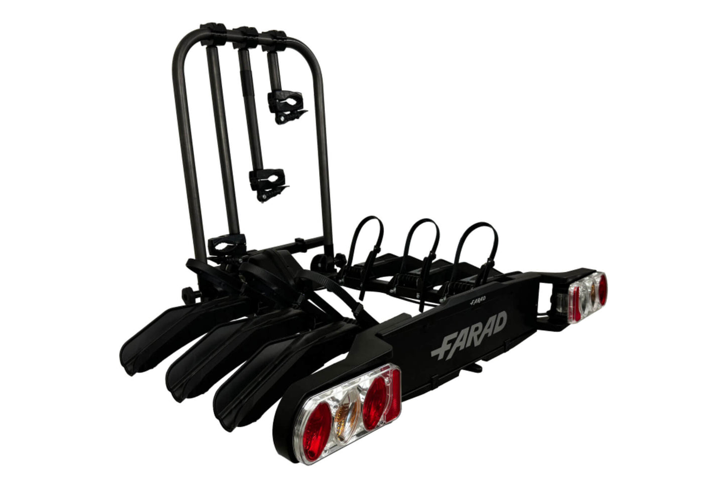 Suport bicicleta Farad pentru bara remorcare, model Susa, pentru 3 biciclete pana la 60 kg, cu spatiu pentru numar de inmatriculare