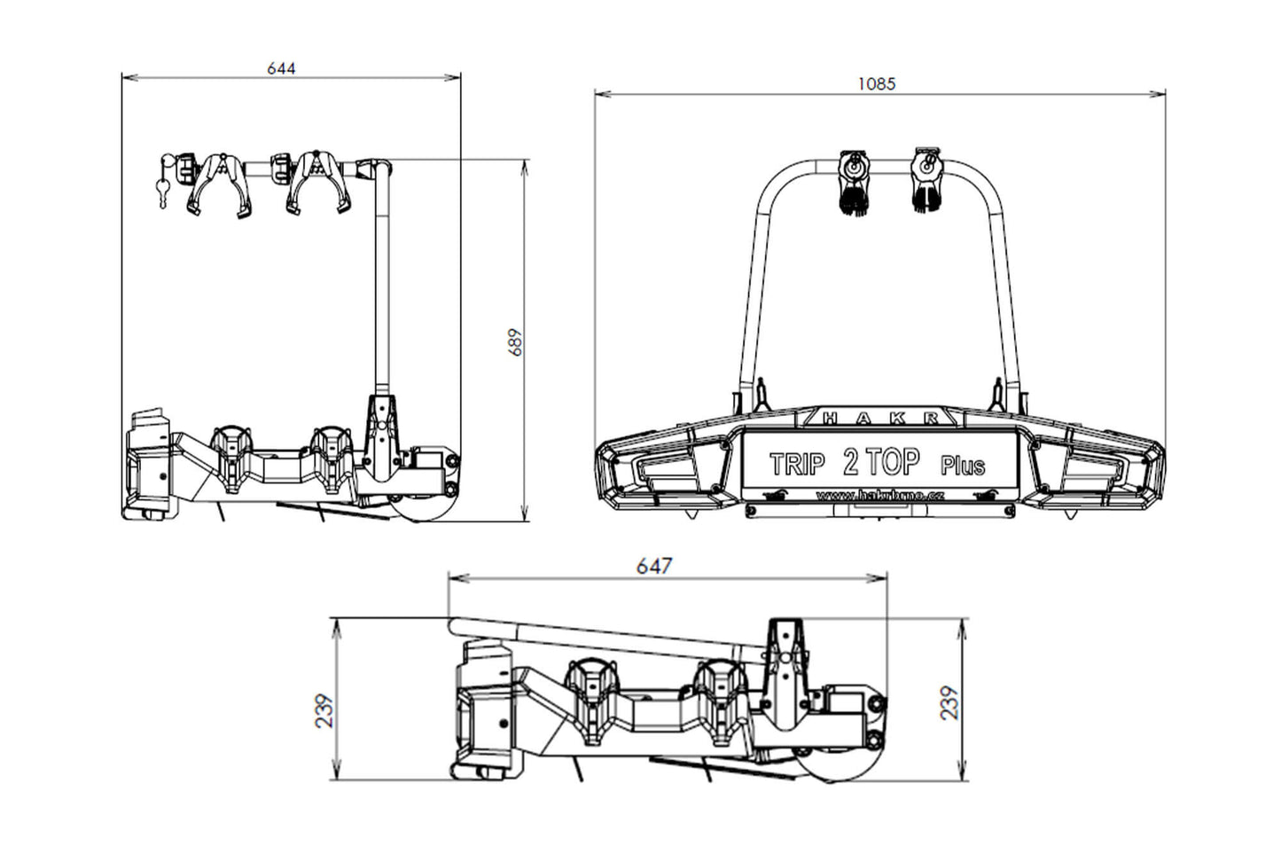 Suport bicicleta pentru carlig de remorcare Hakr model Trip 2 Top Plus, pentru 2 biciclete