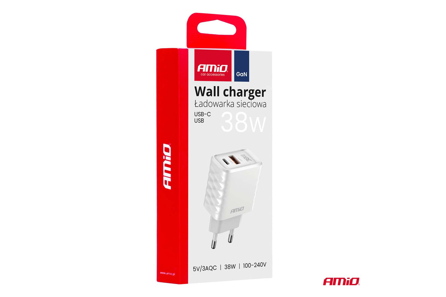 Incarcator rapid Amio cu port USB si Type-C, 220V, 38W