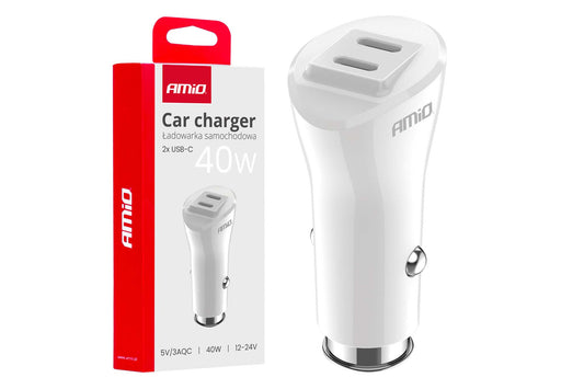 Incarcatorul auto Amio pentru priza brichetei cu 2 porturi Type-C, 12/24V, 40W