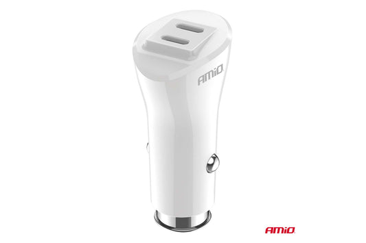 Incarcatorul auto Amio pentru priza brichetei cu 2 porturi Type-C, 12/24V, 40W