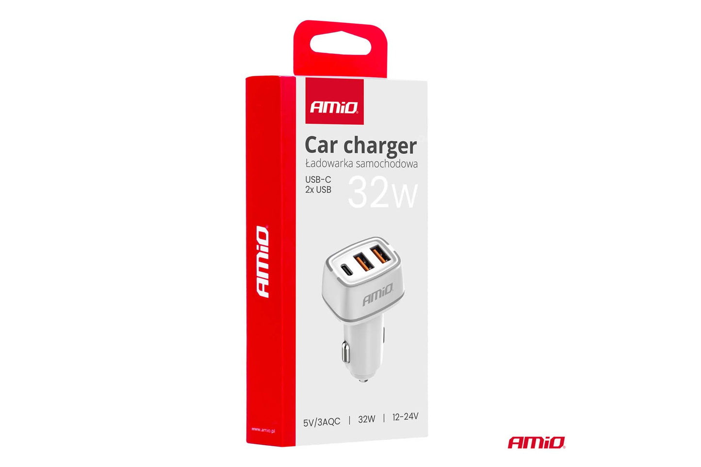 Incarcator auto Amio pentru bricheta cu 2 porturi USB si Type-C, 12/24V, 32W