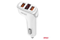 Incarcator auto Amio pentru bricheta cu 2 porturi USB si afisaj, 12/24V, 15.5W, 3.1A