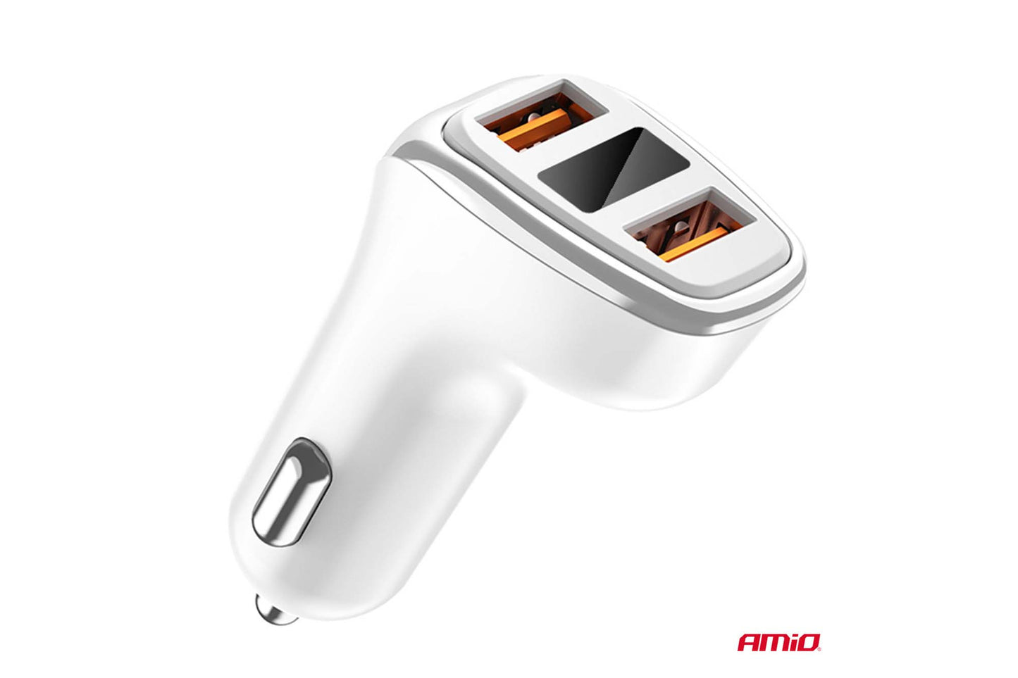 Incarcator auto Amio pentru bricheta cu 2 porturi USB si afisaj, 12/24V, 15.5W, 3.1A