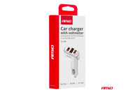 Incarcator auto Amio pentru bricheta cu 2 porturi USB si afisaj, 12/24V, 15.5W, 3.1A