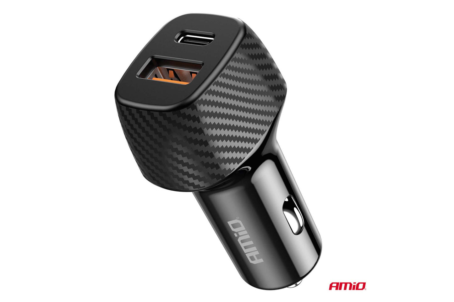Amio Lighter Charger with USB and USB-C port 12/24V, 20W, black with carbon pattern