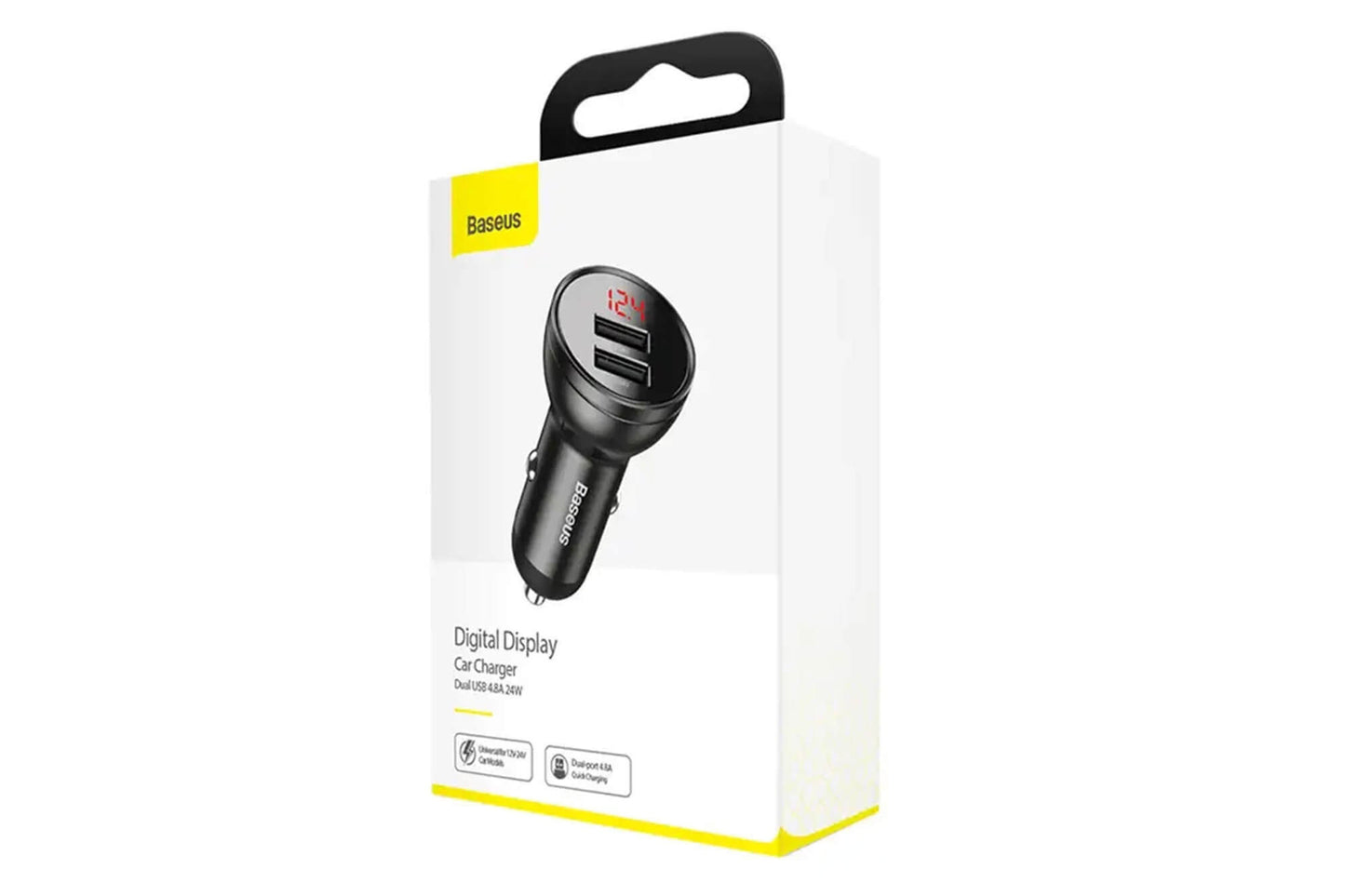 Baseus Car Charger with Digital Display and 2 USB Ports, 12-24V, 24W, 2.4A
