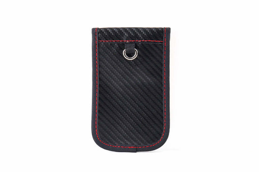 Husa de protectie Amio RFID pentru chei auto 80x130mm cu textura carbon