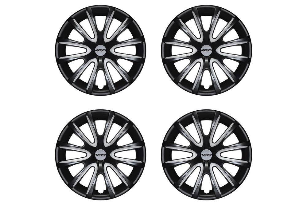 Capace roți Farad 16" model 240/16, negru lucios cu dungi gri deschis și capace interioare, 4 bucăți