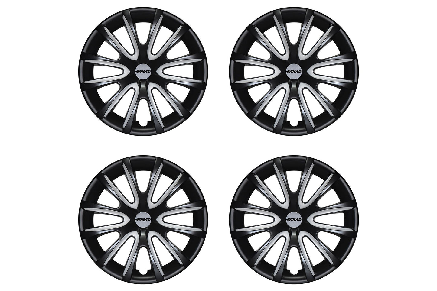 Capace roți Farad 16" model 240/16, negru lucios cu dungi gri deschis și capace interioare, 4 bucăți
