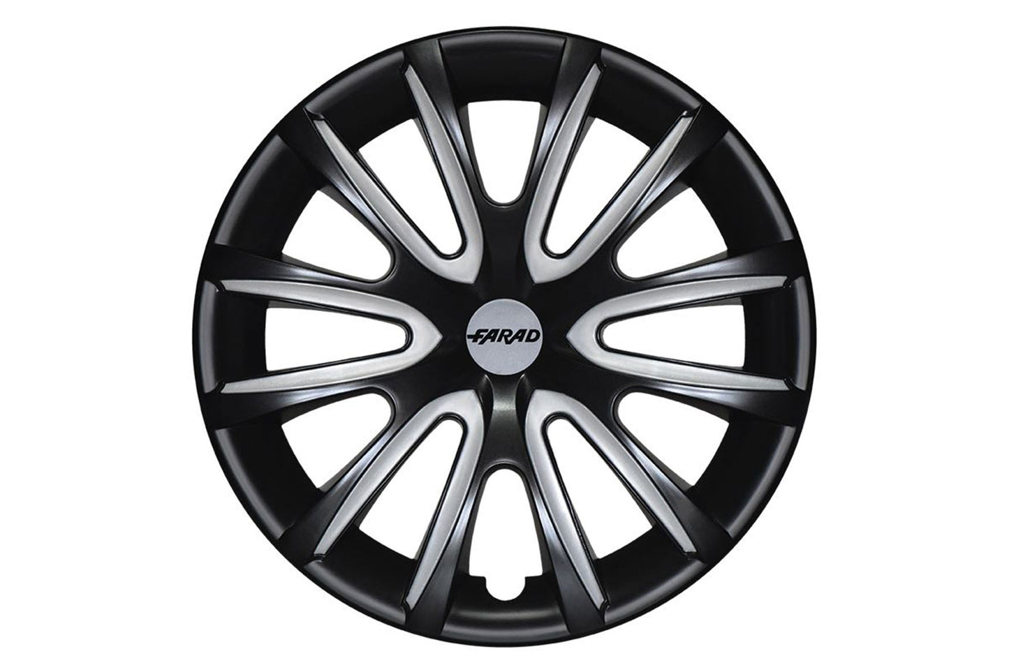 Capace roți Farad 16" model 240/16, negru lucios cu dungi gri deschis și capace interioare, 4 bucăți