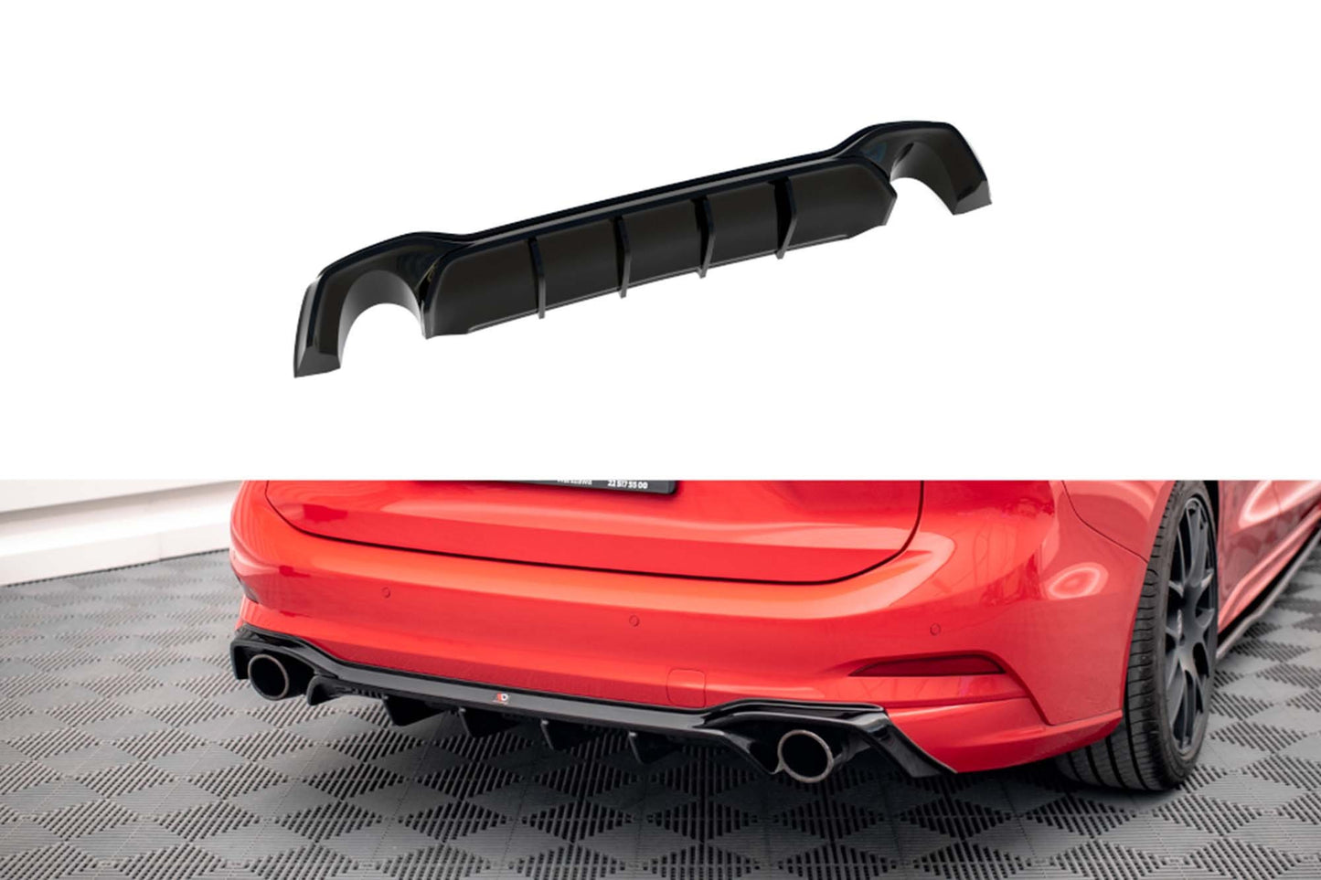 Diffuser Maxton Design versiunea 2 pentru bara spate ST a Ford Focus Estate (2018-), negru lucios
