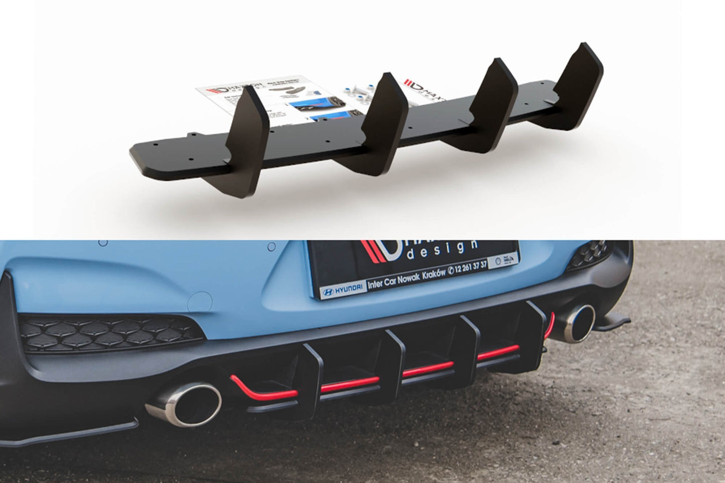 Difuser Maxton Design versiunea 2 tip Racing, inserție pentru bara spate a Hyundai i30 hatchback (2017-), negru mat
