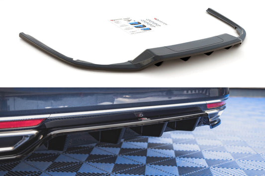 Add-on Maxton Design cu nervuri verticale pentru difuser, pentru bara spate standard a VW Passat B8 (dupa 2014), lac negru