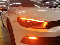 Faruri tuning LED DRL pentru Volkswagen Scirocco, cu baza neagra, compatibile cu modelul echipat din fabrica cu lumini DRL. Set stanga + dreapta