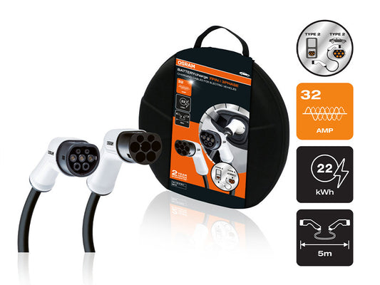 Cablu Osram pentru incarcare vehicule electrice cu 7 pini, tip 2 la tip 2, 480V, 32A, 22KW