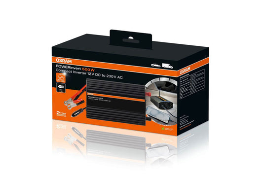 Invertor monofazat Osram POWERinvert 500 12V DC la 230V AC, 500W, 2.1A USB, cu o priza