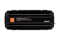 Invertor de curent monofazat Osram, cu unda sinusoidala modificata, 12V DC, 2000W, 196A, 50Hz, 200-240Vrms, cu doua contacte.