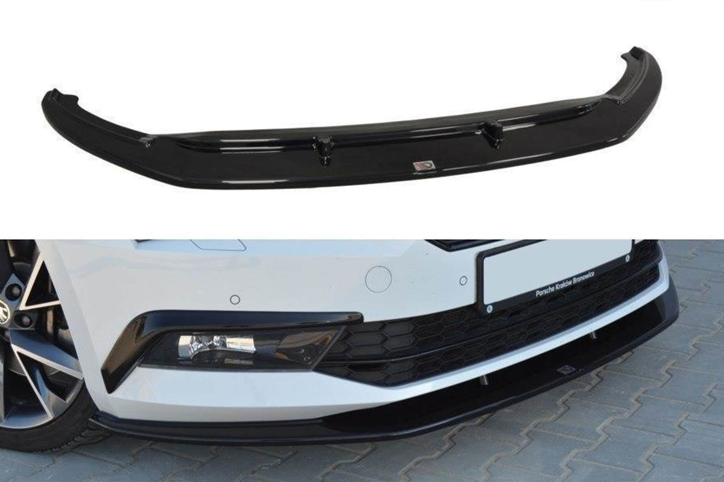 Spoiler Maxton Design versiunea 3 pentru bara față standard Skoda Superb III (2015-2019), culoare carbon