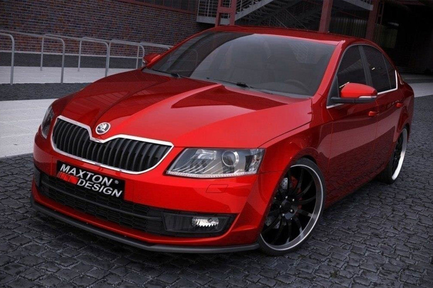 Maxton Design front splitter for standard Skoda Octavia MK3 (2013-2016) front bumper, carbon look