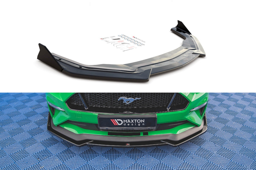 Maxton Design splitter versiunea 1 pentru bara fata GT Ford Mustang dupa 2017, negru lucios