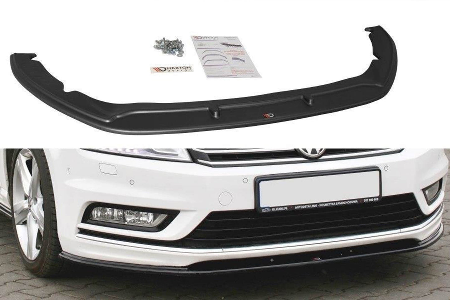 Spoiler Maxton Design versiunea 1 pentru bara fata R-Line a VW Passat B7 (2010-2014), culoare carbon