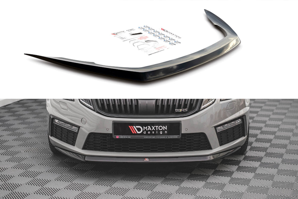 Maxton Design Front Splitter, Version 1, for Skoda Octavia RS Front Bumper (2016-2019), Matte Black
