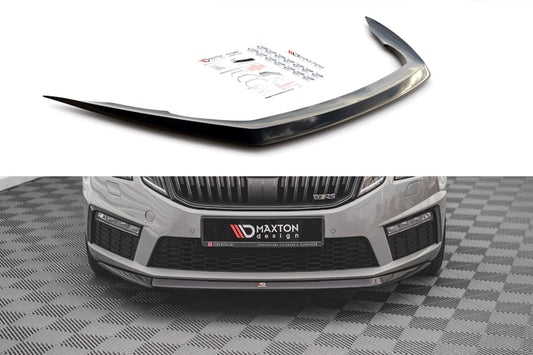 Maxton Design Front Splitter, Version 1, for Skoda Octavia RS Front Bumper (2016-2019), Matte Black