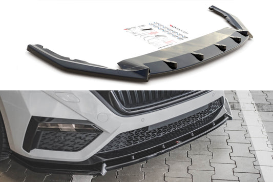 Spoiler Maxton Design versiunea 1 pentru bara față RS a Skoda Octavia (după 2020), negru lucios