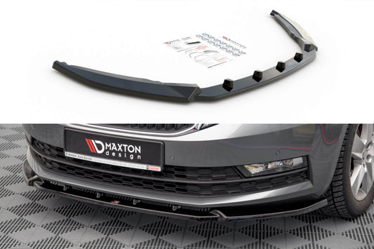Maxton Design Front Splitter, V.2, for Skoda Octavia Standard Front Bumper (2016-2020), Gloss Black (Copy)