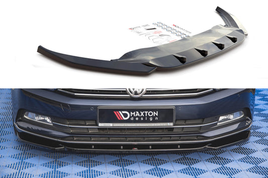 Spoiler Maxton Design versiunea 1 pentru bara fata standard a VW Passat B8 (dupa 2014), lac negru