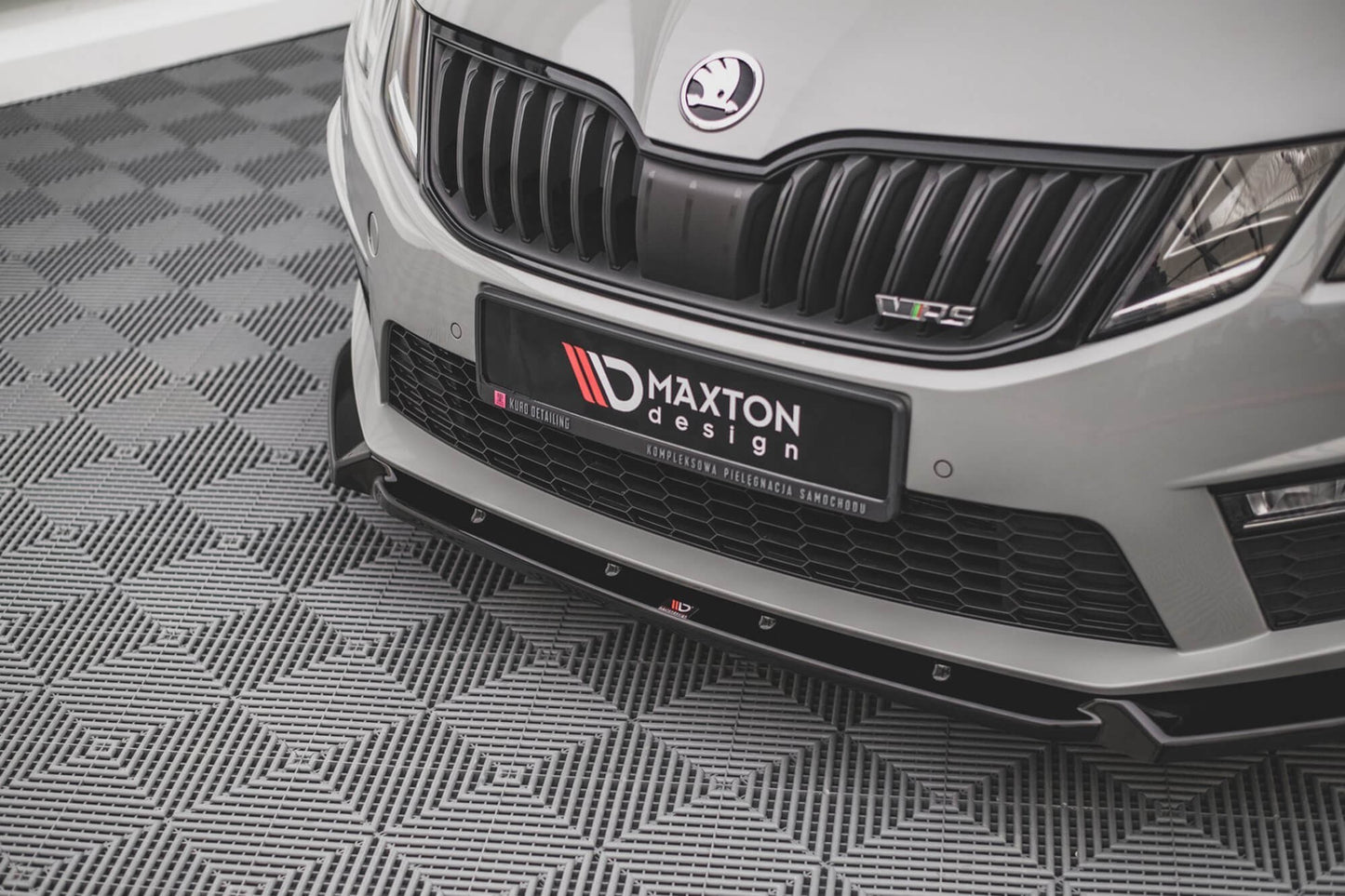 Front Splitter Maxton Design v.2 for Skoda Octavia RS front bumper (2016-2019), matte black