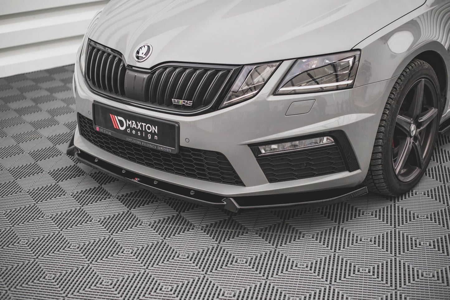 Front Splitter Maxton Design v.2 for Skoda Octavia RS front bumper (2016-2019), matte black