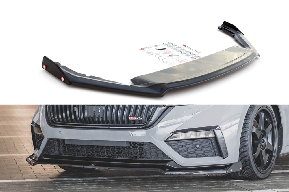 Maxton Design spoiler versiunea 2 pentru bara fata RS a Skoda Octavia (dupa 2020), negru lac