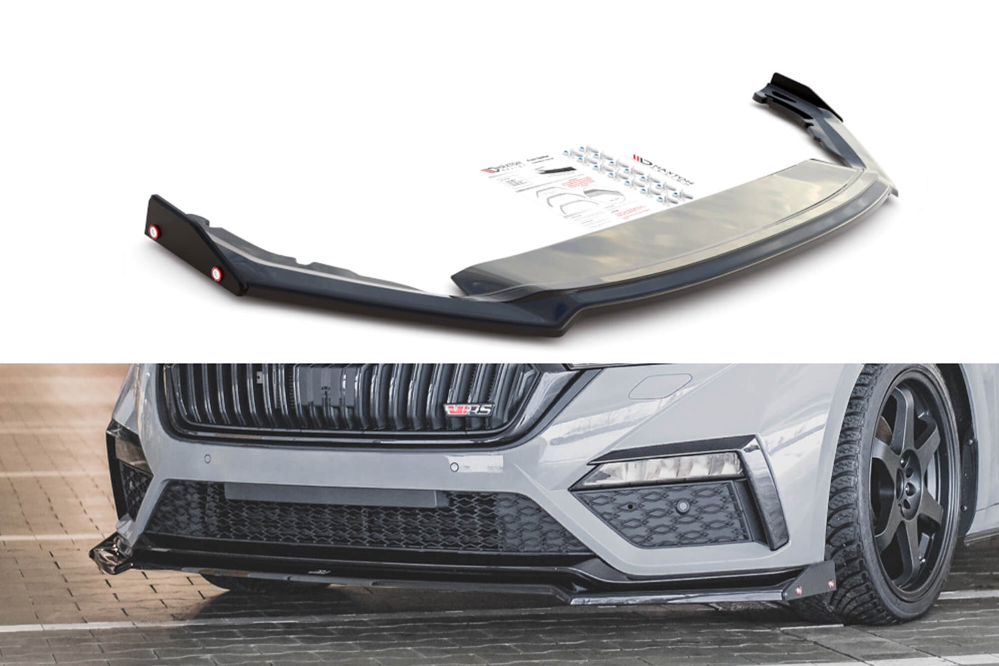 Maxton Design spoiler versiunea 2 pentru bara fata RS a Skoda Octavia (dupa 2020), negru lac