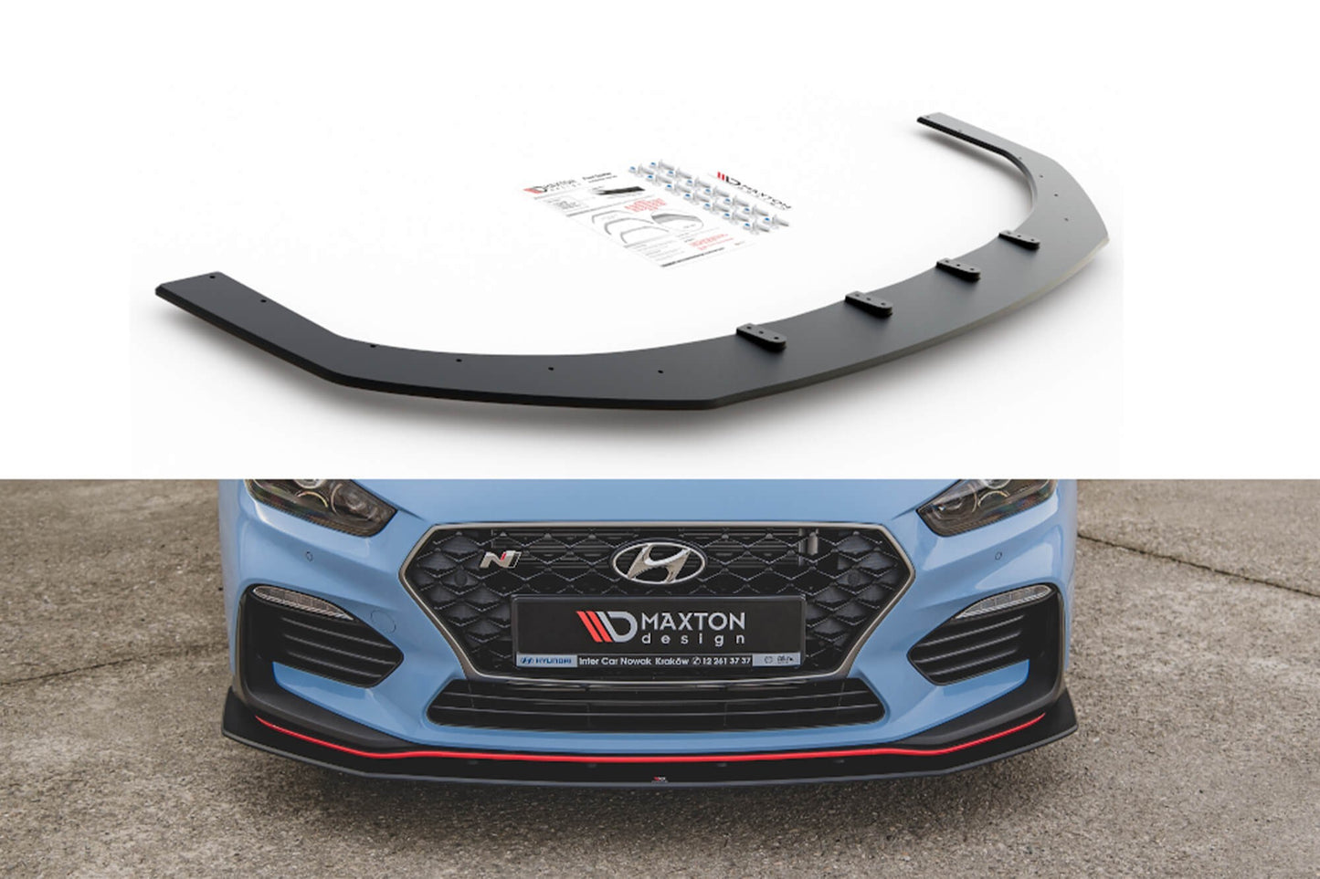 Splitter Maxton Design versiunea 2 tip Racing pentru bara fata N a Hyundai i30 hatchback, fastback (2017-), negru mat