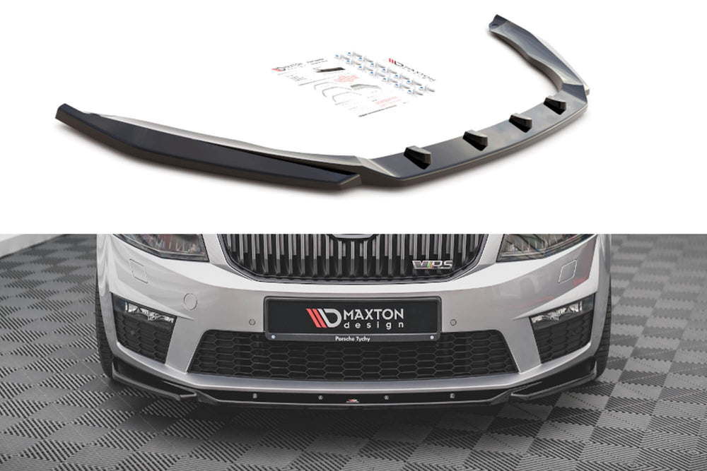 Maxton Design V4 front bumper spoiler for Skoda Octavia RS (2013-2016), gloss black