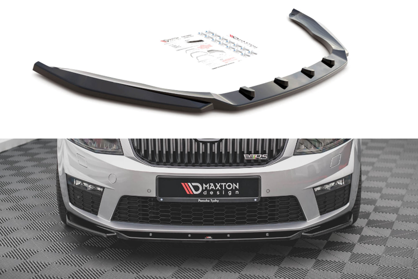 Maxton Design V4 front bumper spoiler for Skoda Octavia RS (2013-2016), gloss black