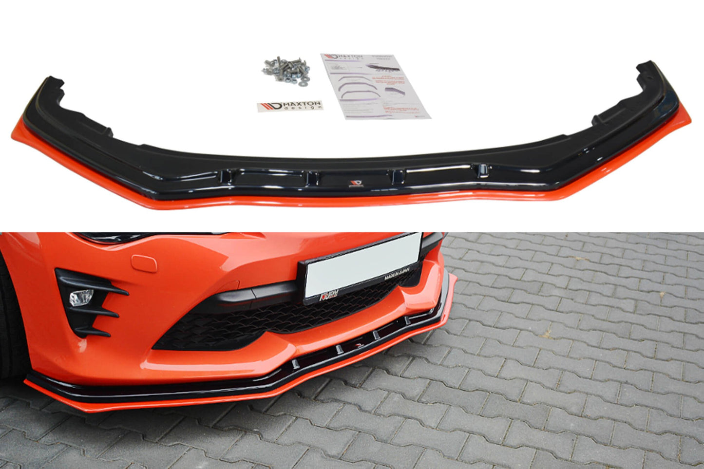 Spoiler Maxton Design V4 pentru bara față standard Toyota GT86 (după 2017), negru mat/roșu lucios