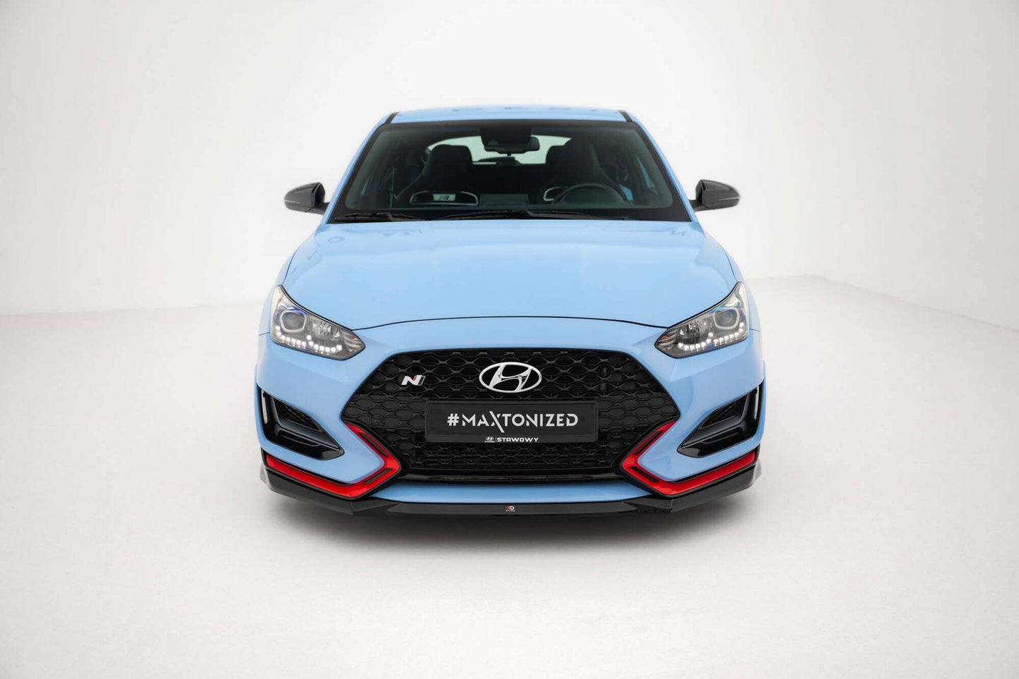 Splitter Maxton Design versiunea 1 pentru bara fata a Hyundai Veloster N (2018-2022), negru lac