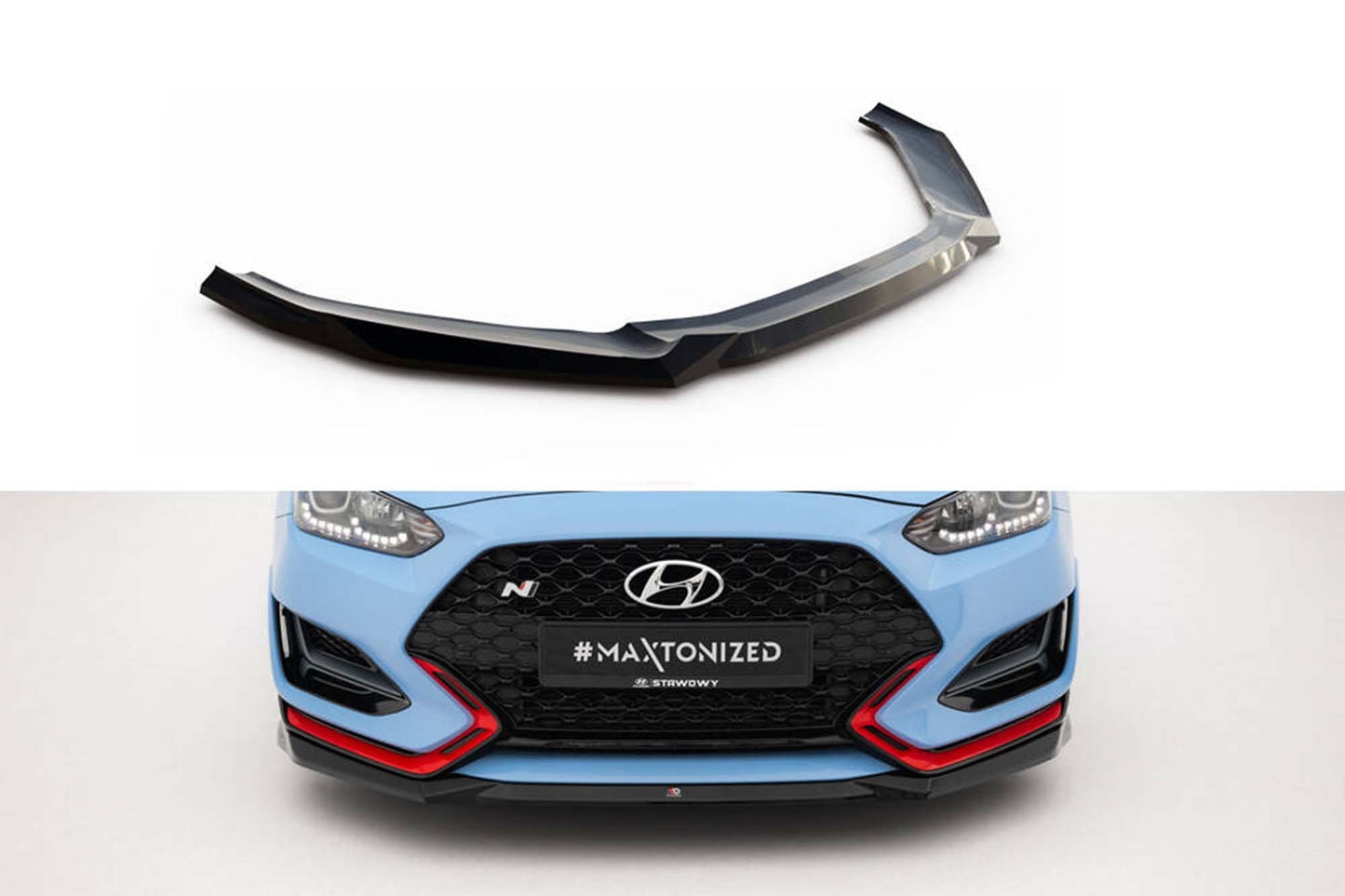 Splitter Maxton Design versiunea 1 pentru bara fata a Hyundai Veloster N (2018-2022), negru lac